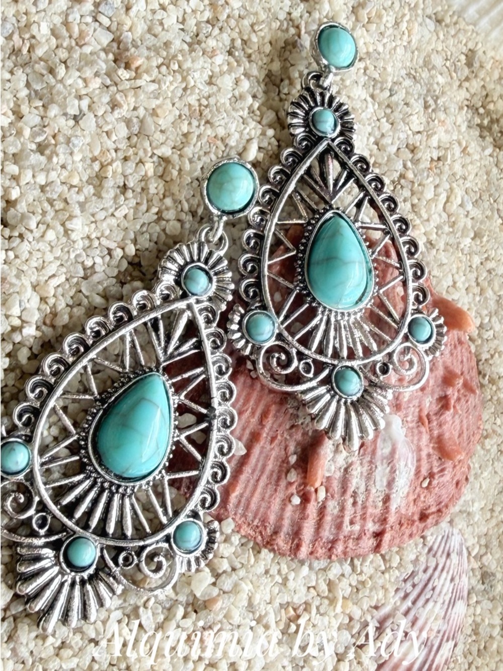 Alquimia Turquoise Teardrop Filigree Earrings